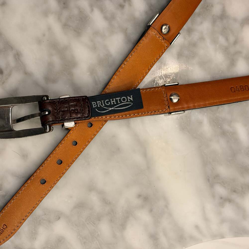 Brighton Multi-Color Calf Hair Leather Concho Belt Western Boho 90s L34 - Picture 4 of 9